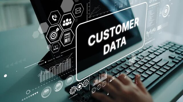 Digital Interface Showing Customer Data Analysis on Modern Computer Screen in Business Environment. Asymptotic smart data analytic.