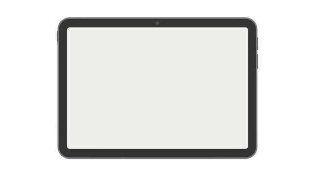 Modern digital tablet device with blank white screen, viewed from a straight-on, eye-level perspective against a clean white background, showcasing minimalist technology.