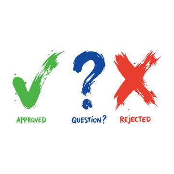 Approved, rejected and question mark decision icons