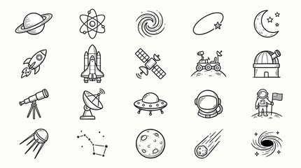 Set of space and astronomy hand drawn doodle icons © MdSazidHasan