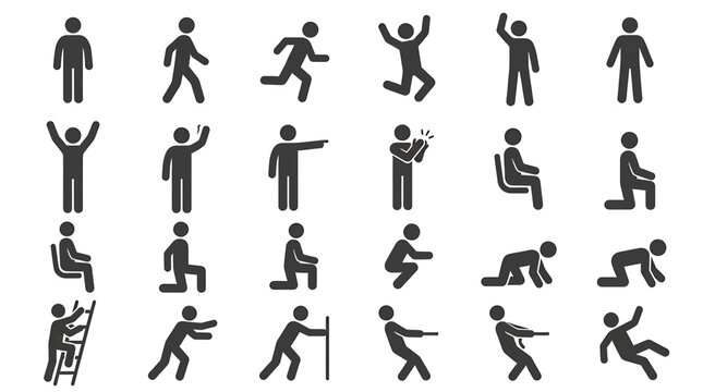 Set of human stick figure icons in various poses