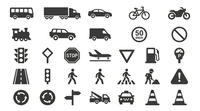 Set of transportation and traffic icons