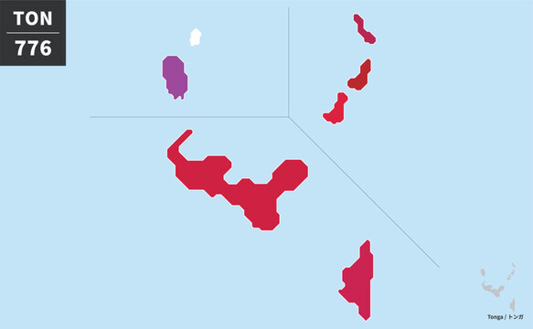 パステルブルーの背景に赤とピンクで描かれたトンガ諸島の地図インフォグラフィック