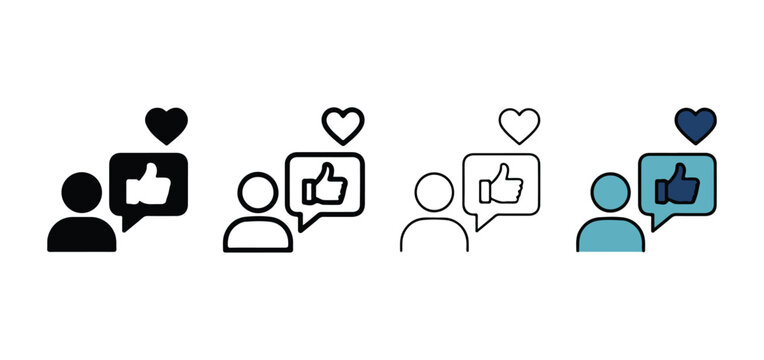 Social media icons with thumbs up and hearts  people and chat bubbles with likes and loves  communication symbols