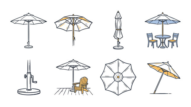 Collection of patio umbrella illustrations and outdoor shade elements