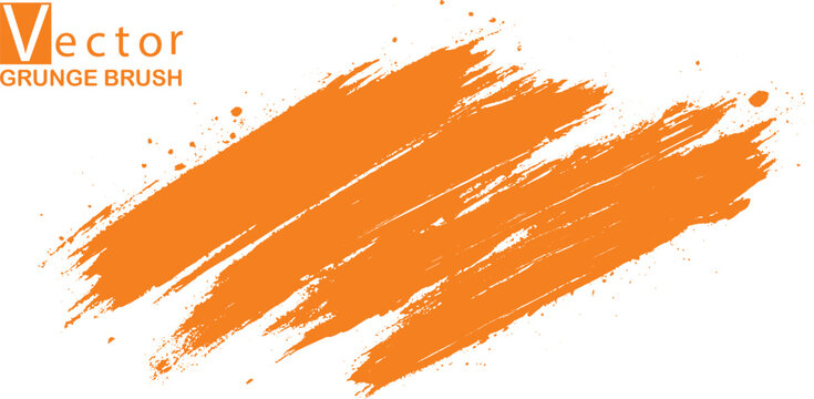 Textured yellow gouache brush smear on white.. Abstract orange watercolor brush stroke on white background.