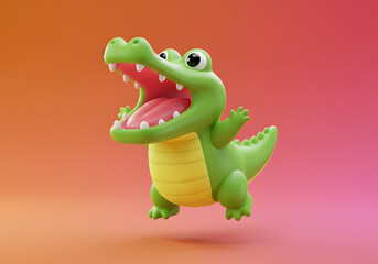 Fototapeta premium Cartoon crocodile character jumping