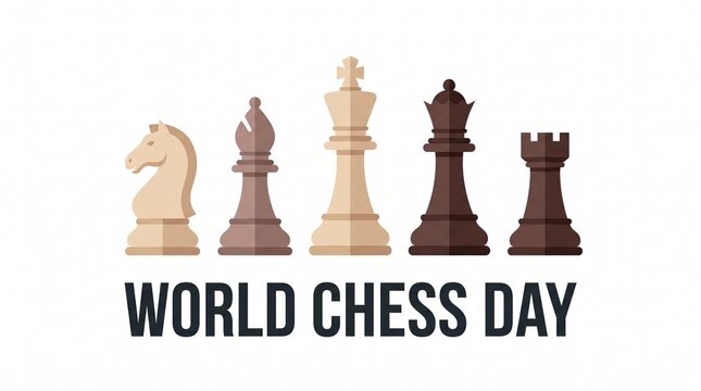 World chess day illustration with chess pieces on white background
