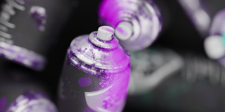 3d old spraypaint cans with paint on the cans, graffiti spray paint cans