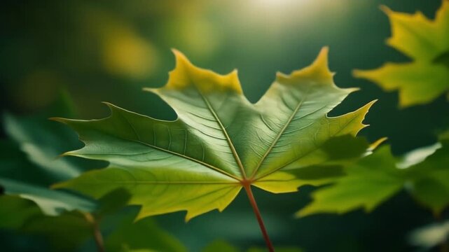 Macro video of a maple leaf gently moving as if breathing, captured in a professional studio environment
