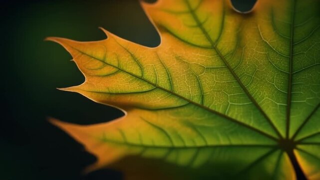 Cinematic macro video of a maple leaf gently moving as if breathing, captured in a professional studio environment