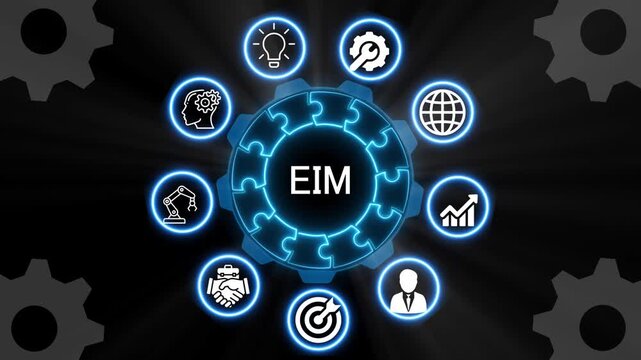 neon Global EIM technology digital business, network icons background.