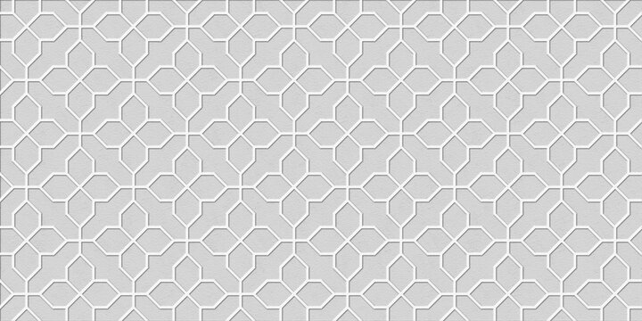 A seamless geometric pattern displaying interconnected raised line motifs against a cool-toned grey textured background.