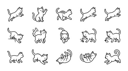 Cute Kitten Cartoon Icons Set - Playful Cat Poses Collection © capi