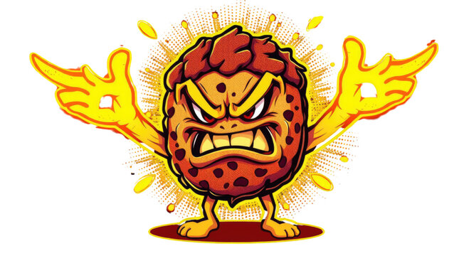 Cookie Monster with Angry Expression Glowing Yellow on Black Background