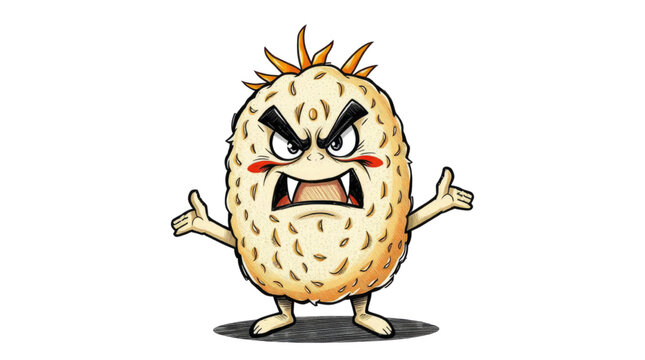 Angry Monster Cartoon Character with a Fierce Expression and Open Mouth