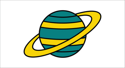 Planet with rings a vector illustration with teal and yellow coloring on a white background celestial body solar system space astronomy graphic design orbital planetary © Vactor media 