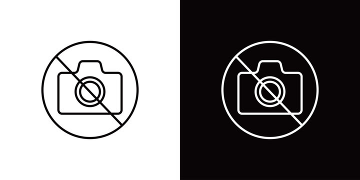写真撮影禁止のアイコン。白と黒のモノクロベクターイラストセット