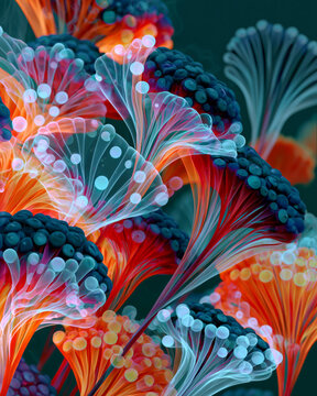 Abstract Glowing Sea Anemone Macro with Translucent Tentacles