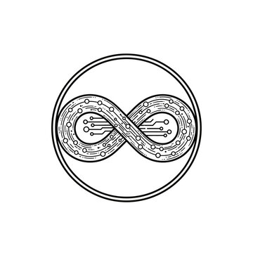 Digital Infinity Symbol with Circuit Board Inside - Technology Concept