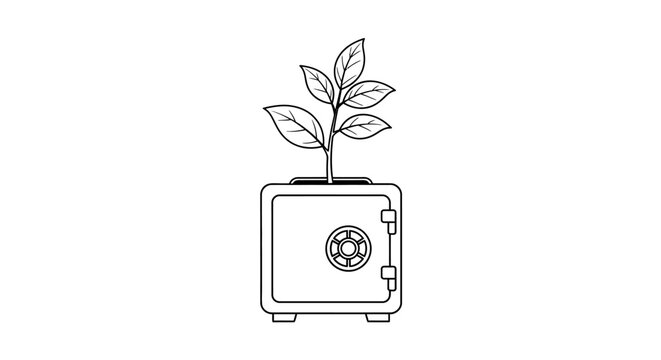 Growing Money Tree Plant Inside Open Safe Deposit Box, Financial Growth Concept