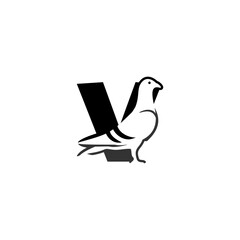 Fototapeta premium Minimalist monochrome vector logo featuring a dove merged with an alphabet letter V, ideal for peaceful branding, logo identity, emblem, and clean design projects.