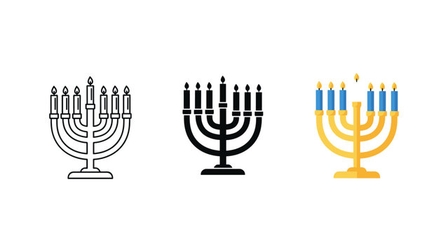 Set of menorah symbols for hanukkah celebrations with hanukkah candelabra religion celebration traditional ceremony