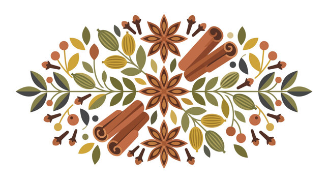 cloves cinnamon cardamon star anise spices plant illustration