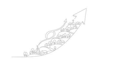 Fototapeta premium Upward Arrow Graph Illustrates Village Growth and Progress