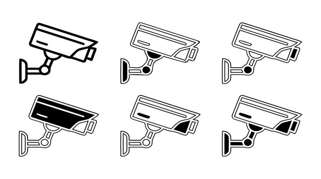 Set of security cameras in different styles isolated on transparent background