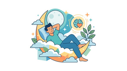 Obraz premium Man Resting on Moon, Dreaming, Calm Mind, Sleep, Relaxation