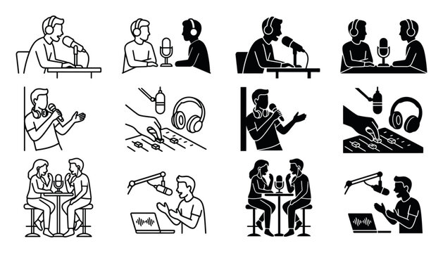 Podcast Recording, Radio Broadcasting and Microphone Studio Conversation Collection
