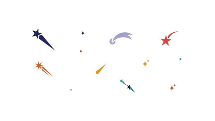 Colorful collection of whimsical stars, shooting stars, and comets in a playful design Vector © adobe stock 