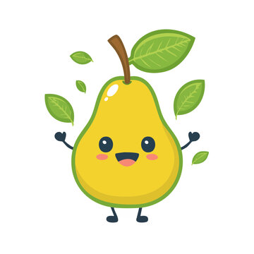 Cute Cartoon Pear Character with Leaves