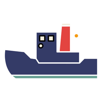 Flat illustration of a cargo ship with smokestack
