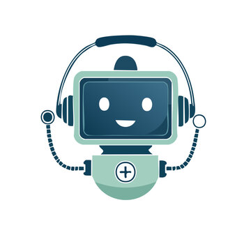 Friendly robot head with headphones vector illustration