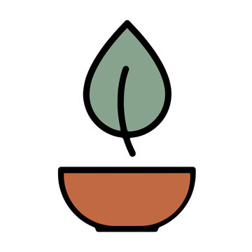 Green leaf in orange pot flat vector icon