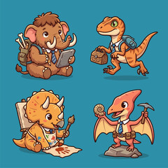 Cute Cartoon Dinosaurs and Prehistoric Animals in Professional School Roles © Arviz
