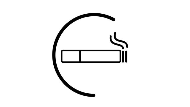 Animated no smoking sign prohibition warning motion graphic flat line art on white background 