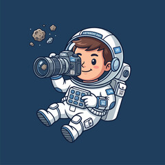 Cute Cartoon Astronaut Taking a Photo of Asteroids in Space © Arviz