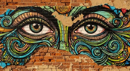 Fototapeta premium Vibrant street art eye mural closeup.