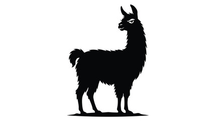 Fototapeta premium Black llama silhouette vector, minimalist alpaca profile icon, standing guanaco animal shape, isolated vicuna graphic for logo design