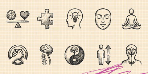 Hand drawn vintage black ink scribble doodle vector set of esoteric mystic magic astrology zodiac alchemy sacred geometry spiritual and occult symbols © Broke Stoke