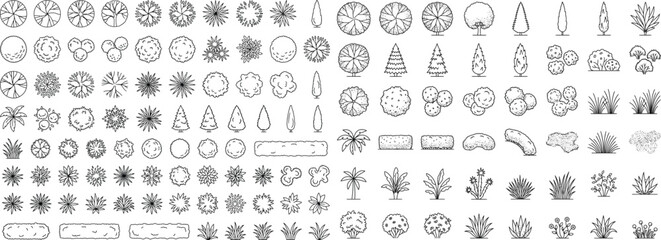 Landscape CAD symbol mega library, top view tree and shrub planting blocks for site plans, masterplans, and urban landscape design drawings © ProPixel Studio