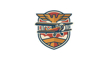 Vintage aviation emblem featuring a biplane and eagle. © Jakun