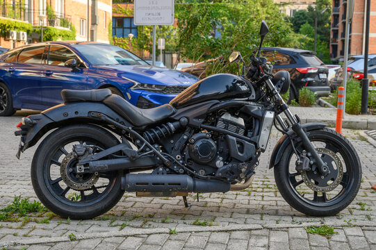 June 24, 2026, Tbilisi, Georgia Black Kawasaki Vulcan S Sport Cruiser, Modern Style and 649cc Engine
