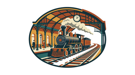 Vintage steam train locomotive arriving at a railway station. © Jakun
