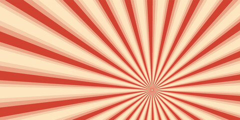 Retro red and cream sunburst background. Abstract vintage comic book style radial rays, circus burst pattern backdrop for promotion poster design. © Muhammad