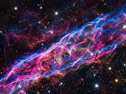 Vibrant nebula in deep space. Colorful cosmic gas cloud in the galaxy. Stunning interstellar scenery.