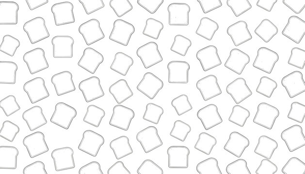 Hand drawn bread slice outlines seamless pattern on a clean white background perfect for bakery wrapping paper design.